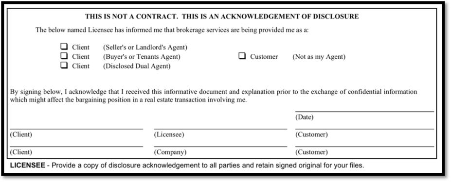 Working With a Real Estate Broker disclosure form